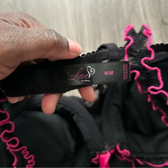 La SENZA Black Slip Dress with Pink Lace Trim - Picture 2 of 3